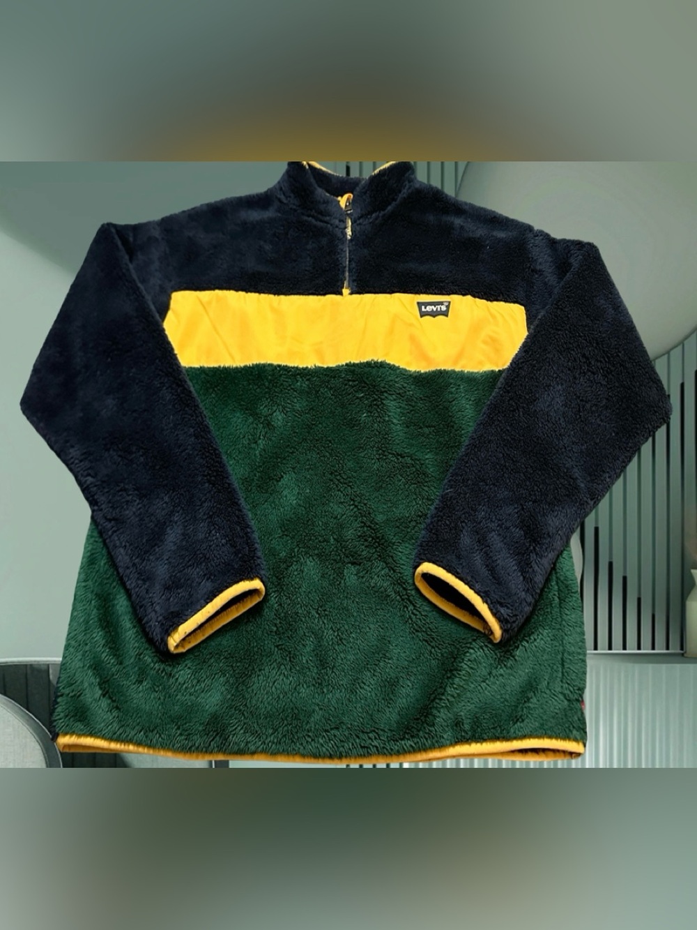 Levi's Kids Navy, Green & Yellow Colorblock Sherpa Pullover XL